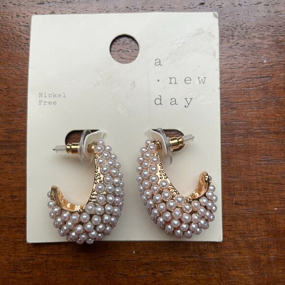 3 pairs for $12.  A New Day Faux Pearl and Gold Tone Drop Earrings. - Picture 1 of 2